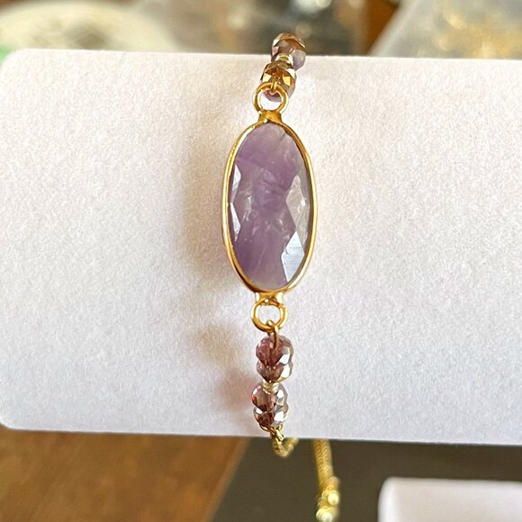 Handmade Multi Pink/Purple Amethyst stone Crystal Beaded Bracelet 18K GP - Picture 3 of 4